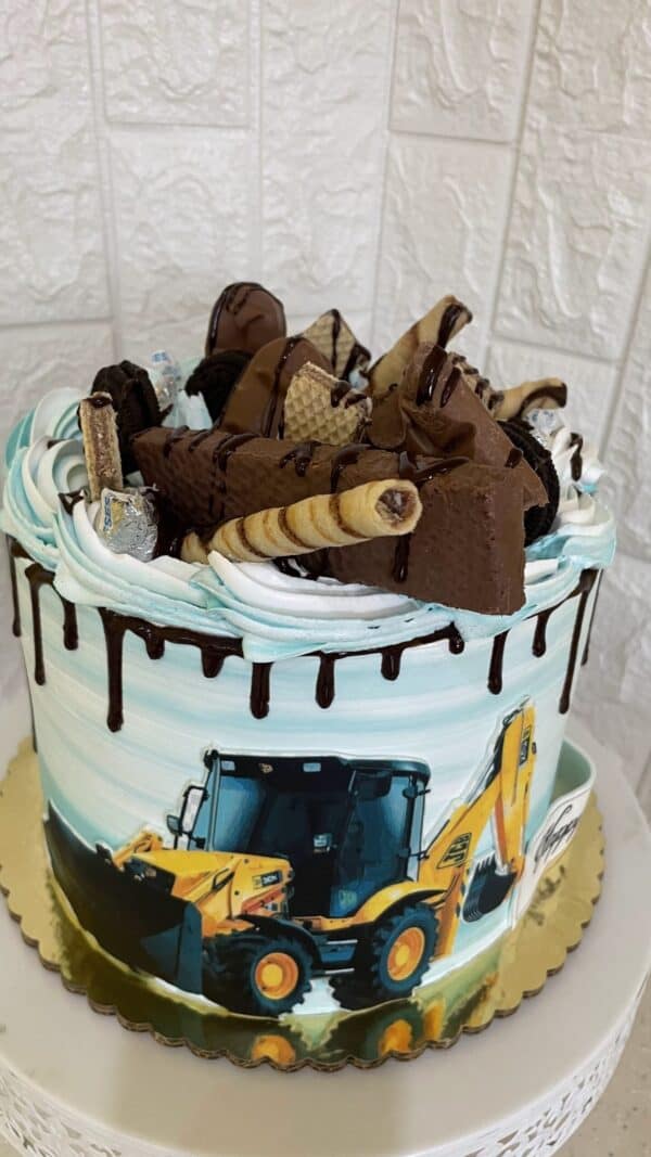 Construction Theme with Treats and Drip Birthday Cake