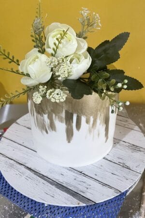 Floral Gold and White Wedding Cake