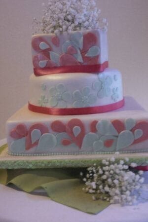 Romantic Floral Wedding Cake in Pink and Mint Green