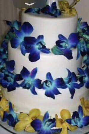 Three Tier Blue and Yellow Wedding Cake (Sublime Vanilla)