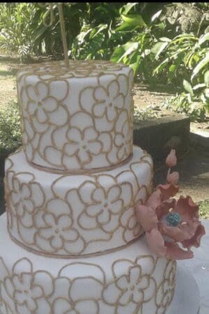 Gold and White 3 Tier Wedding Cake