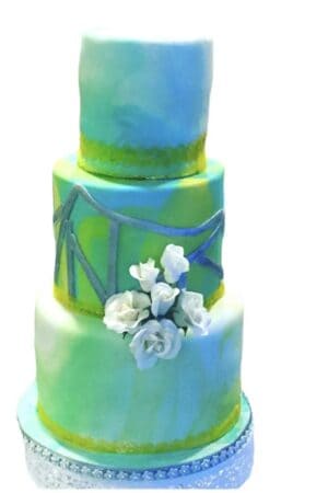 Blue and Green Tye Dye Wedding Cake