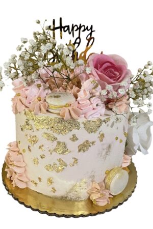 Gold and Pink Floral Cake